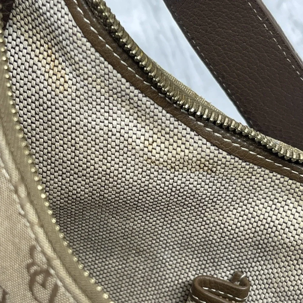 Vintage Dooney & Bourke Signature Canvas & Leather Shoulder Hobo Bag‎ Kaki Brown